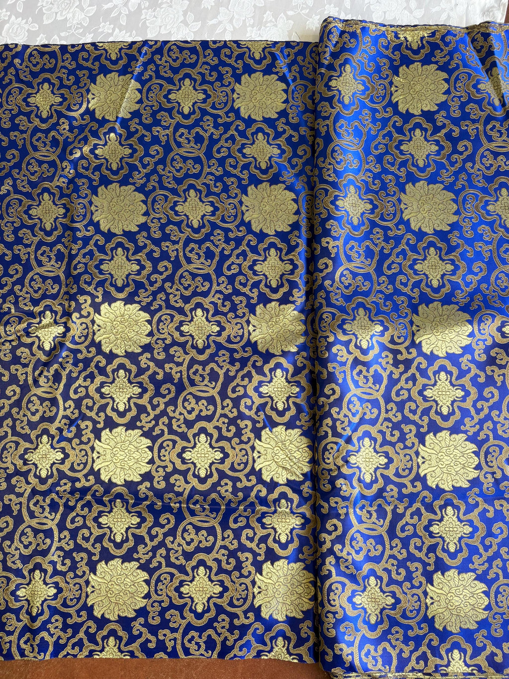Royal brocade fabric, 36” wide – also known as Asian satin or Oriental Chinese embroidered brocade.