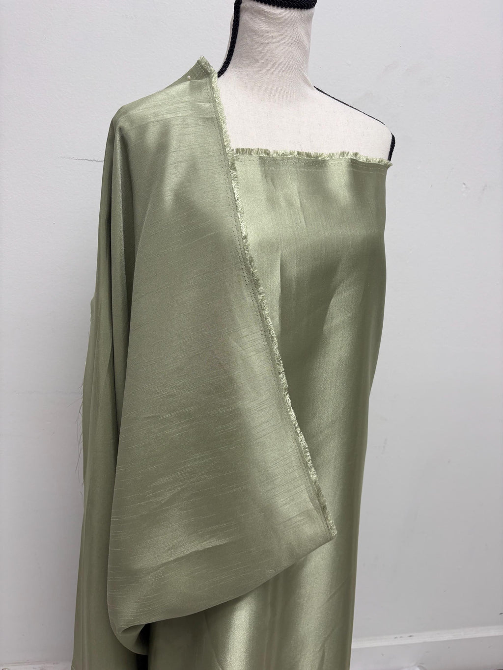 Sage color satin shantung Fabric width 58" polyester double sided dull and shiny.