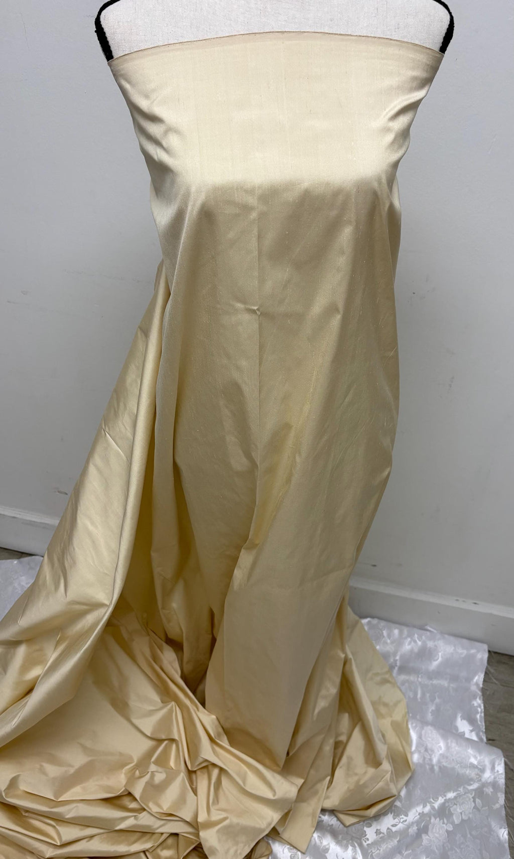 100% silk Dupioni Taffeta 2 1/4 yards cut width 54" color Dark Champagne. Fabric has slubbed. Check description. item #1196