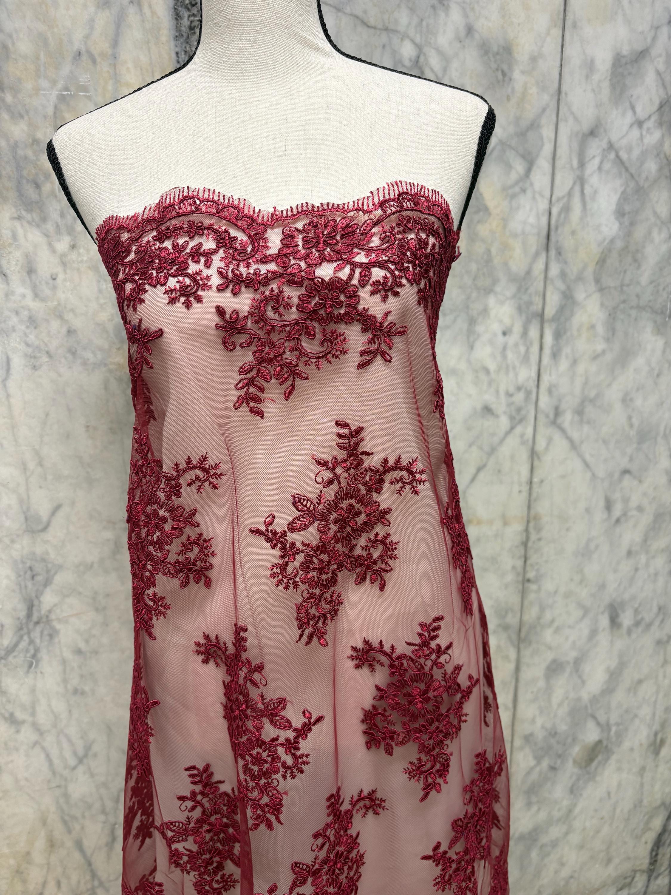 Dusty Rose Lace Embroidery double scalped width 48/49" polyester. design yx4357-2. shop with confidence ask for free sample.