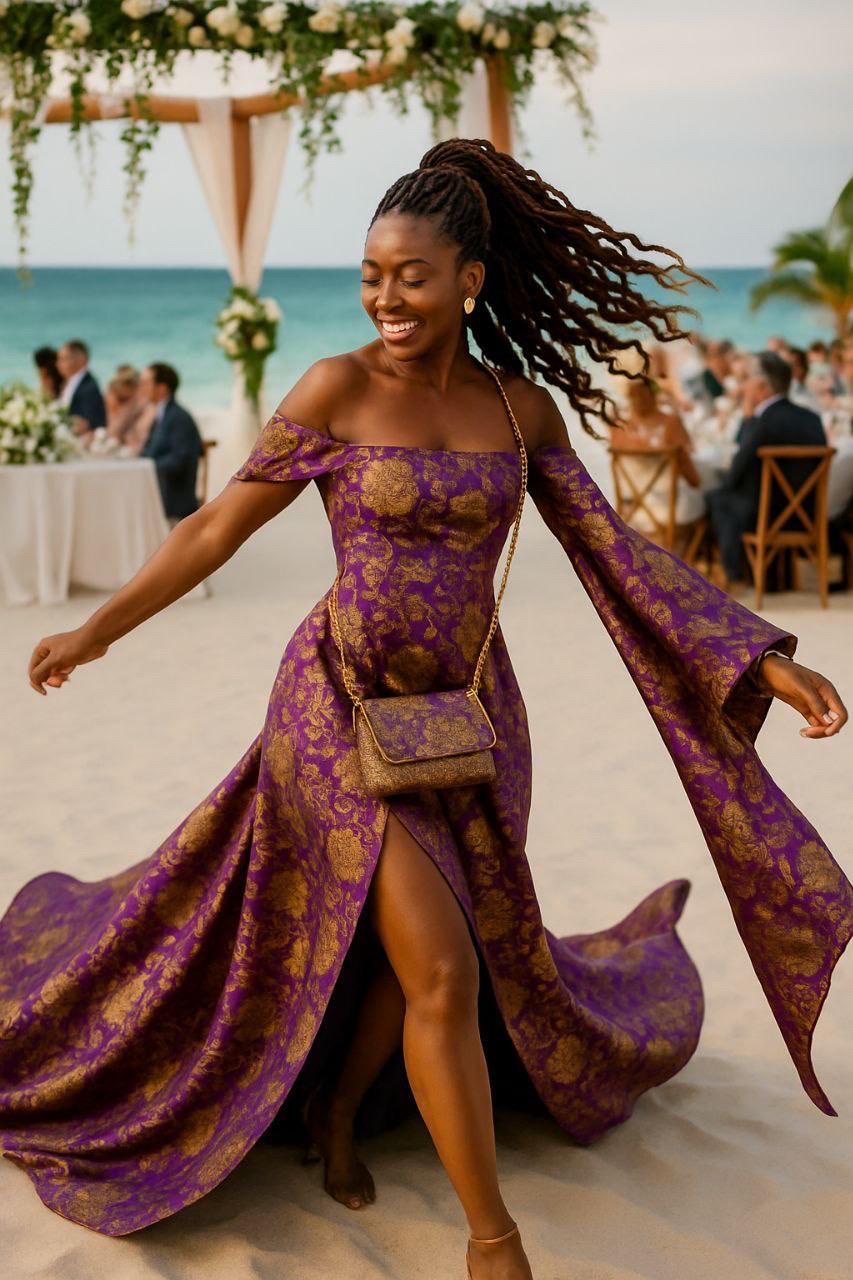 Purple brocade fabric, 36” wide – also known as Asian satin or Oriental Chinese embroidered brocade.