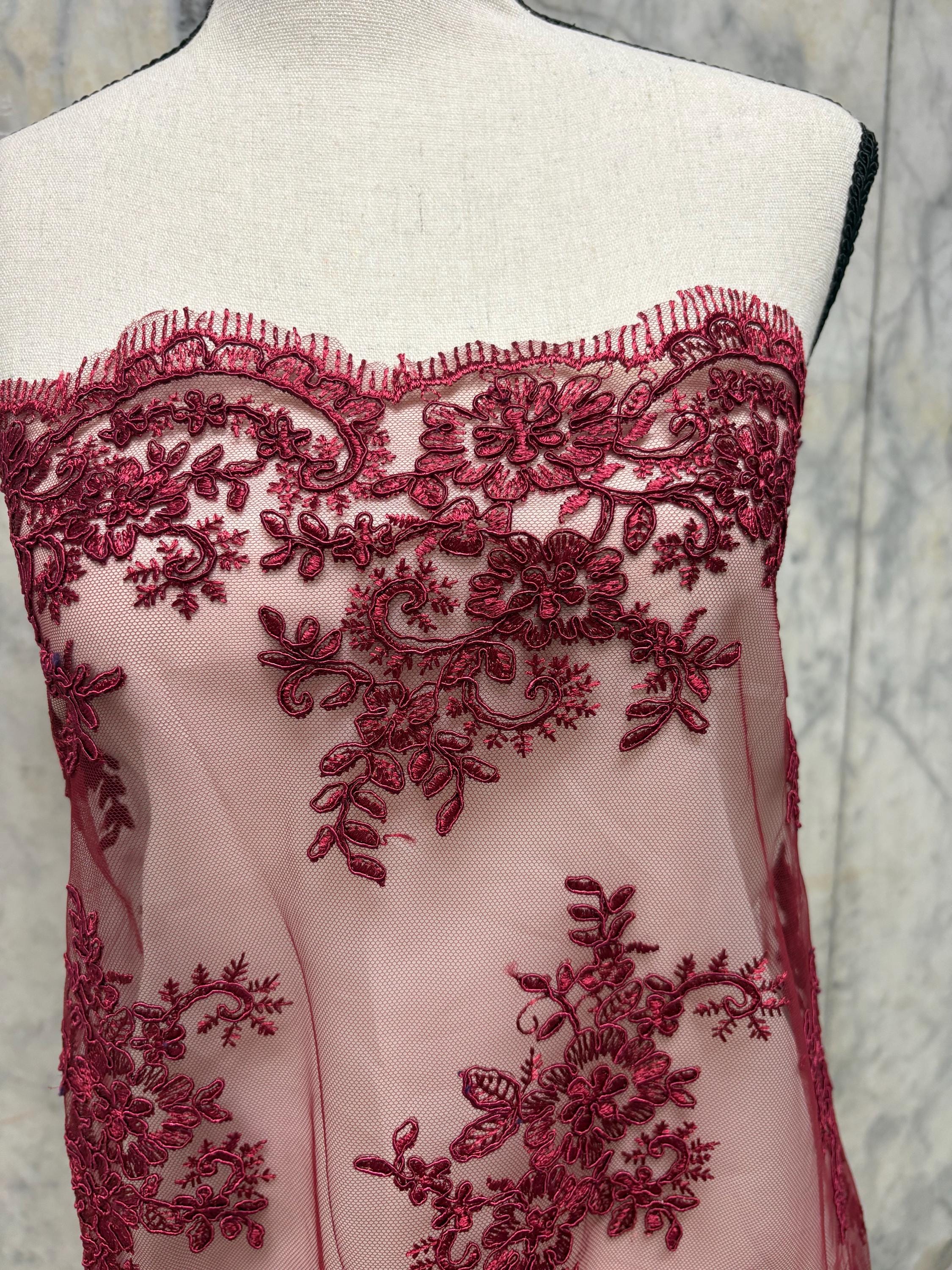 Dusty Rose Lace Embroidery double scalped width 48/49" polyester. design yx4357-2. shop with confidence ask for free sample.