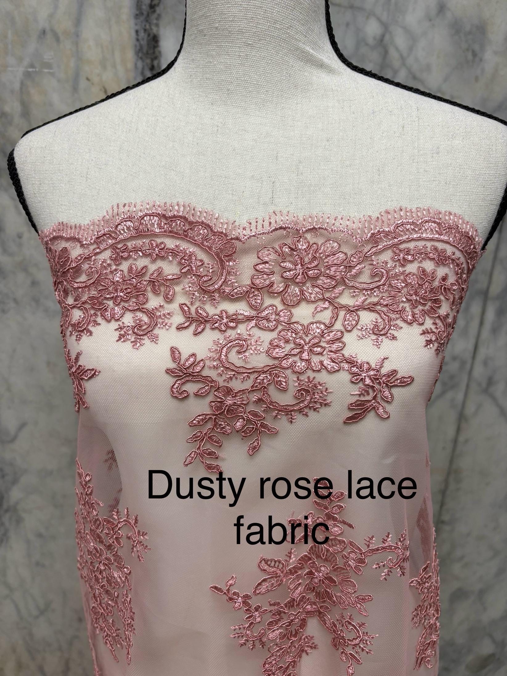 Dusty Rose Lace Embroidery double scalped width 48/49" polyester. design yx4357-2. shop with confidence ask for free sample.