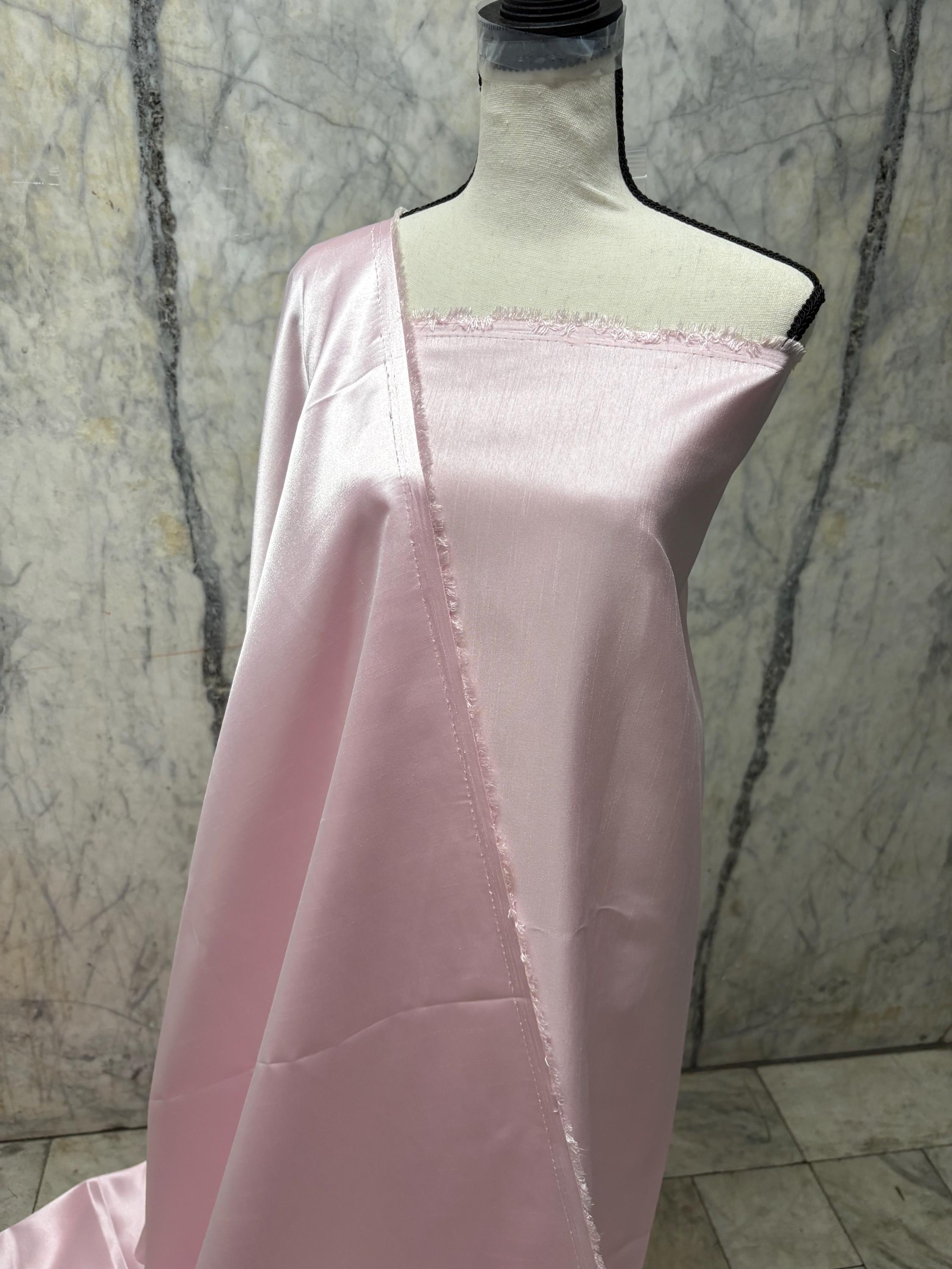 A 3.5 yards cut fabric satin shantung color soft pink , double sided fabric width 58 inch. polyester