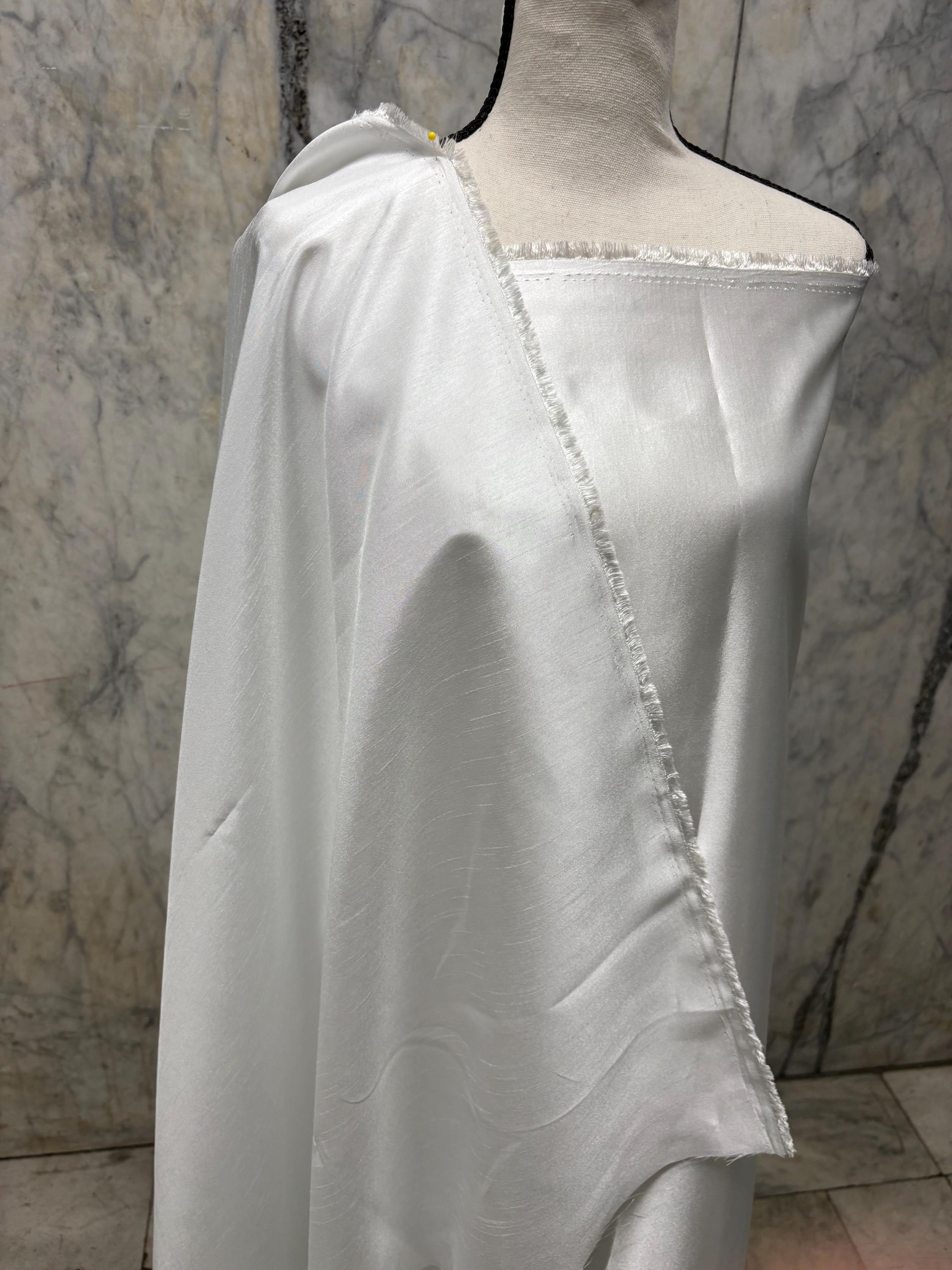 A 2 yards cut fabric satin shantung color white, double sided fabric width 58 inch. polyester