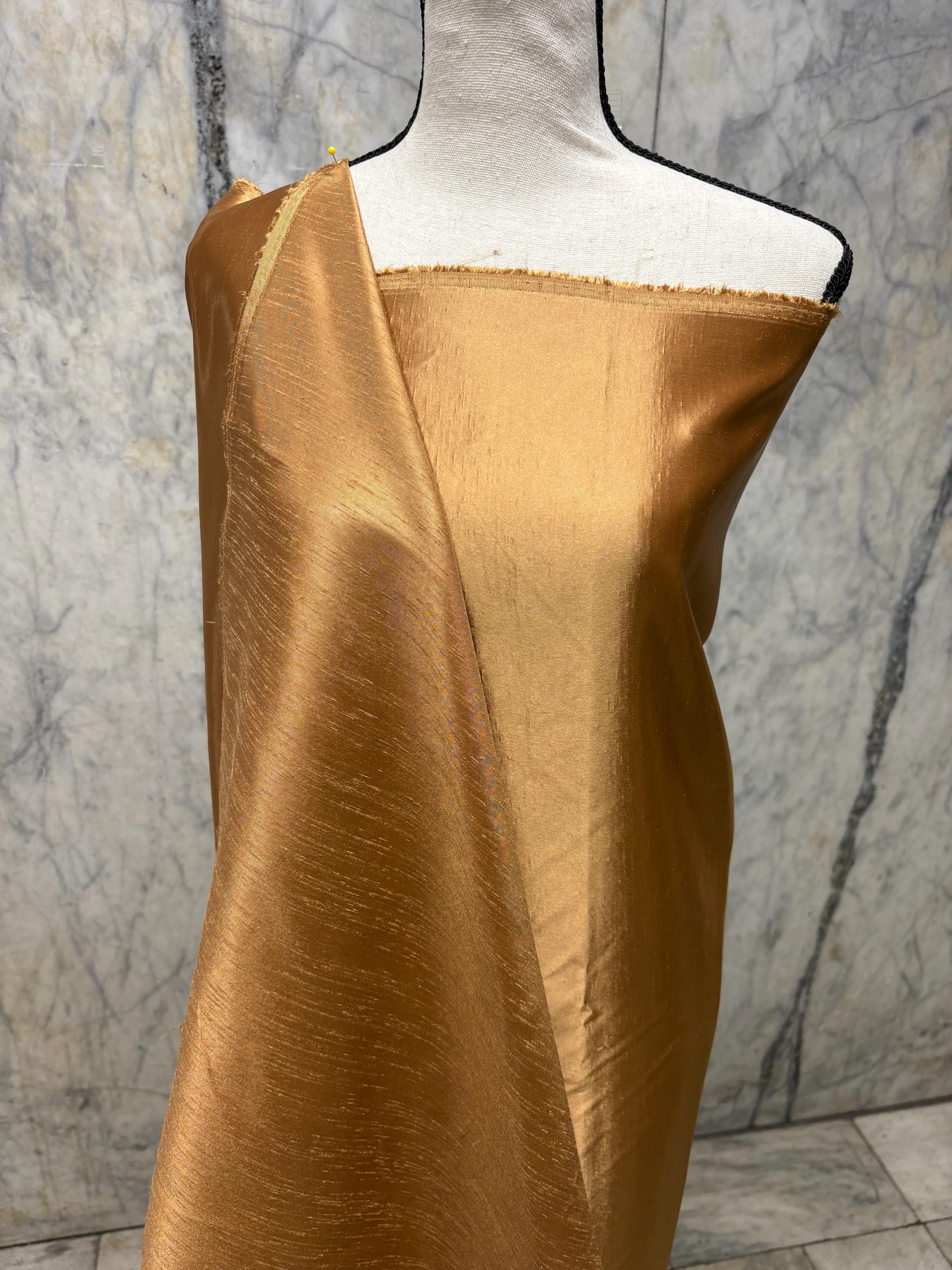 A 2 yards cut fabric satin shantung color gold, double sided fabric width 58 inch. polyester