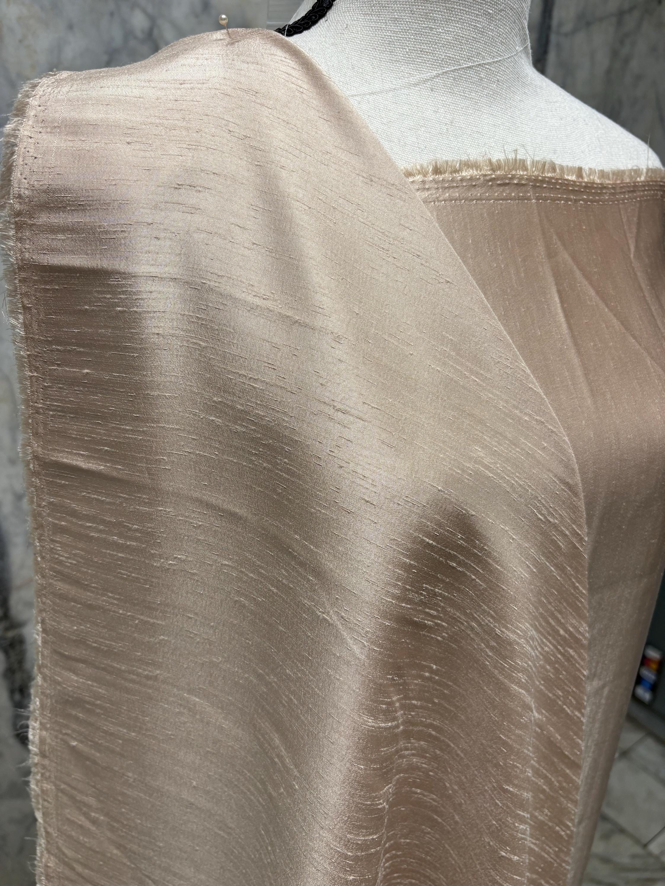A 2 3/4 yards cut fabric satin shantung color Taupe, double sided fabric width 58 inch. polyester