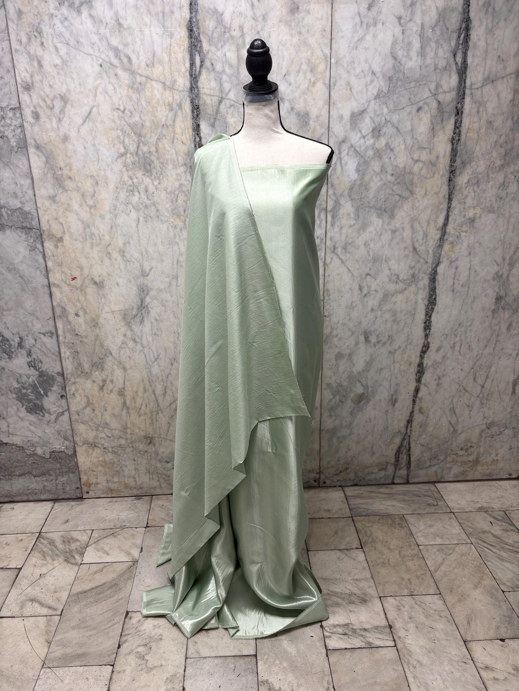 A 2 3/4 yards cut fabric satin shantung color Lt. sage, double sided fabric width 58 inch. polyester