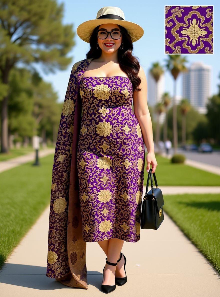 Purple brocade fabric, 36” wide – also known as Asian satin or Oriental Chinese embroidered brocade.