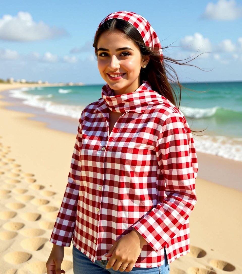 Red Gingham fabric color Red and white. Poly cotton, width 59". 1" square.