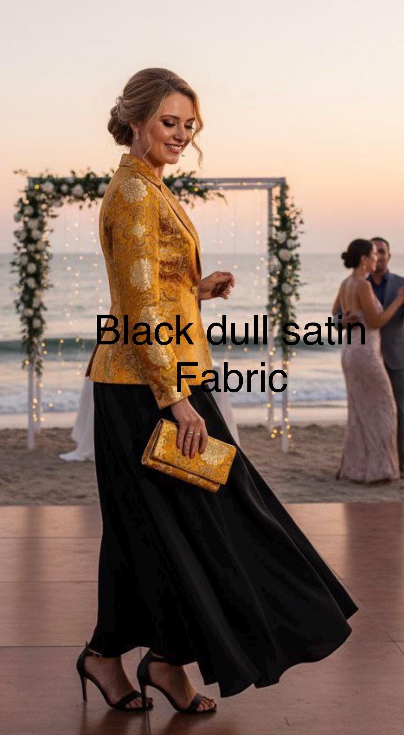 Black Dull satin fabric, width 58", Polyester, Known as Dull Italian satin, peau de soie, matte satin.