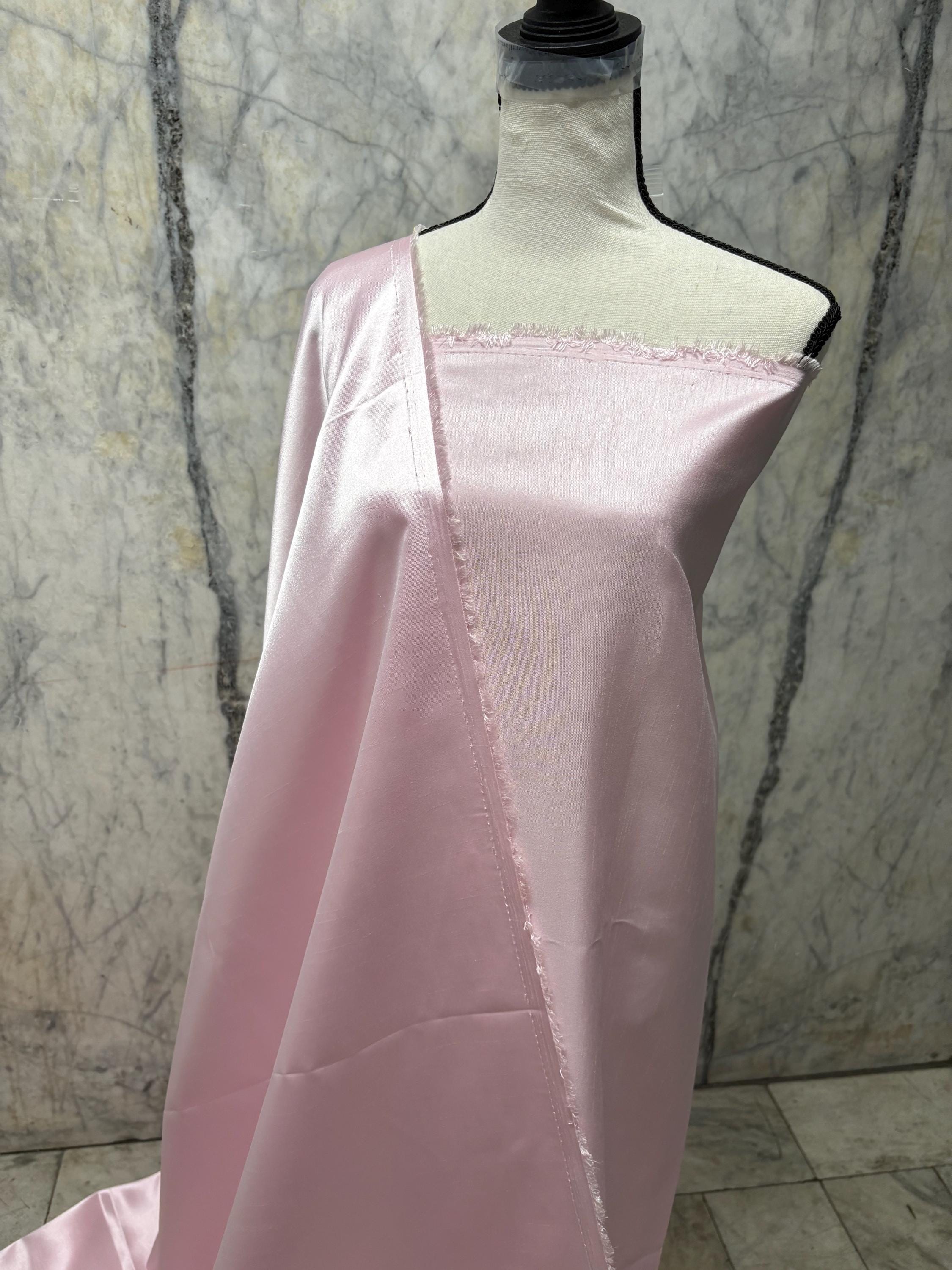 A 3.5 yards cut fabric satin shantung color soft pink , double sided fabric width 58 inch. polyester