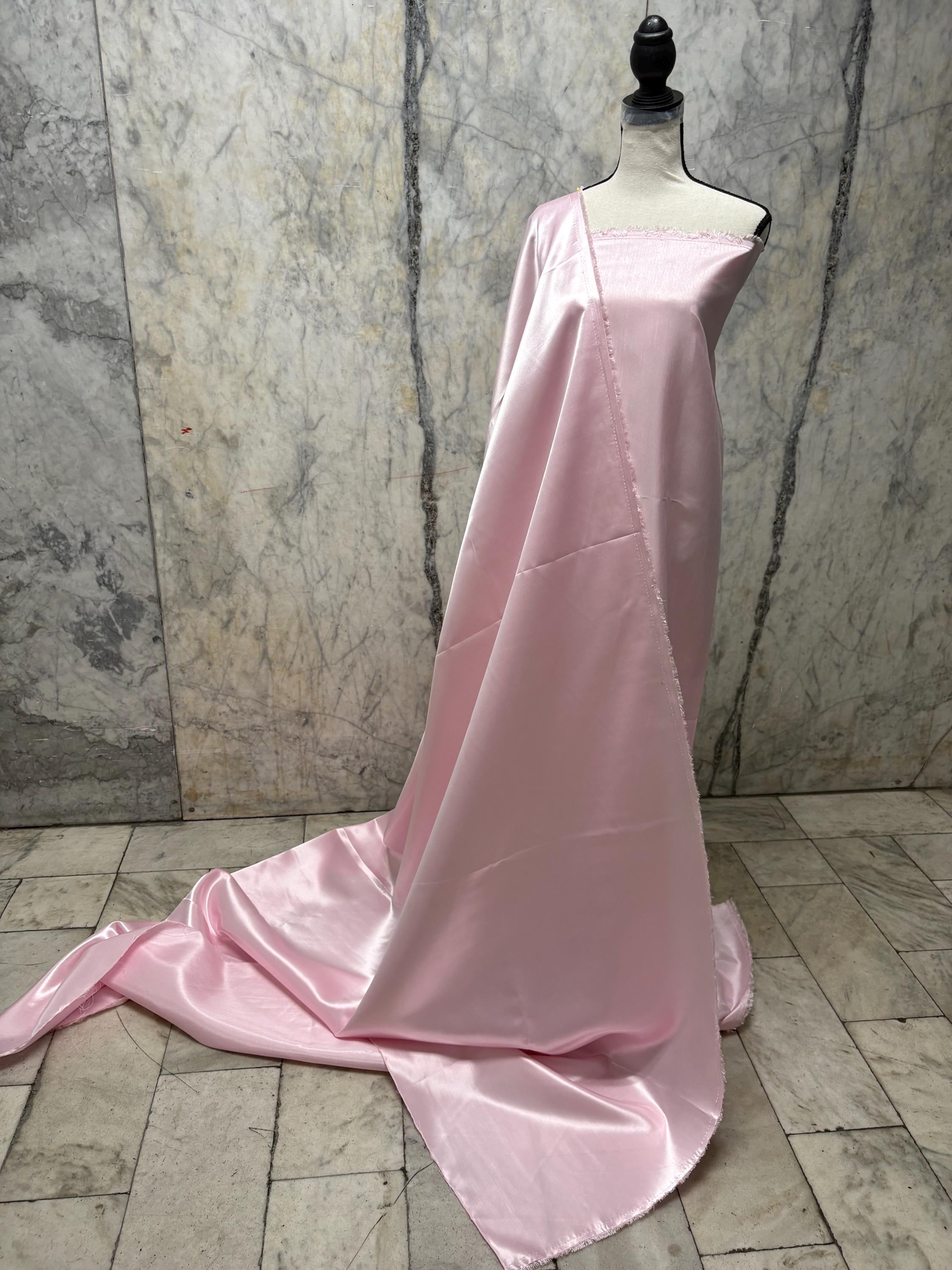 A 3.5 yards cut fabric satin shantung color soft pink , double sided fabric width 58 inch. polyester