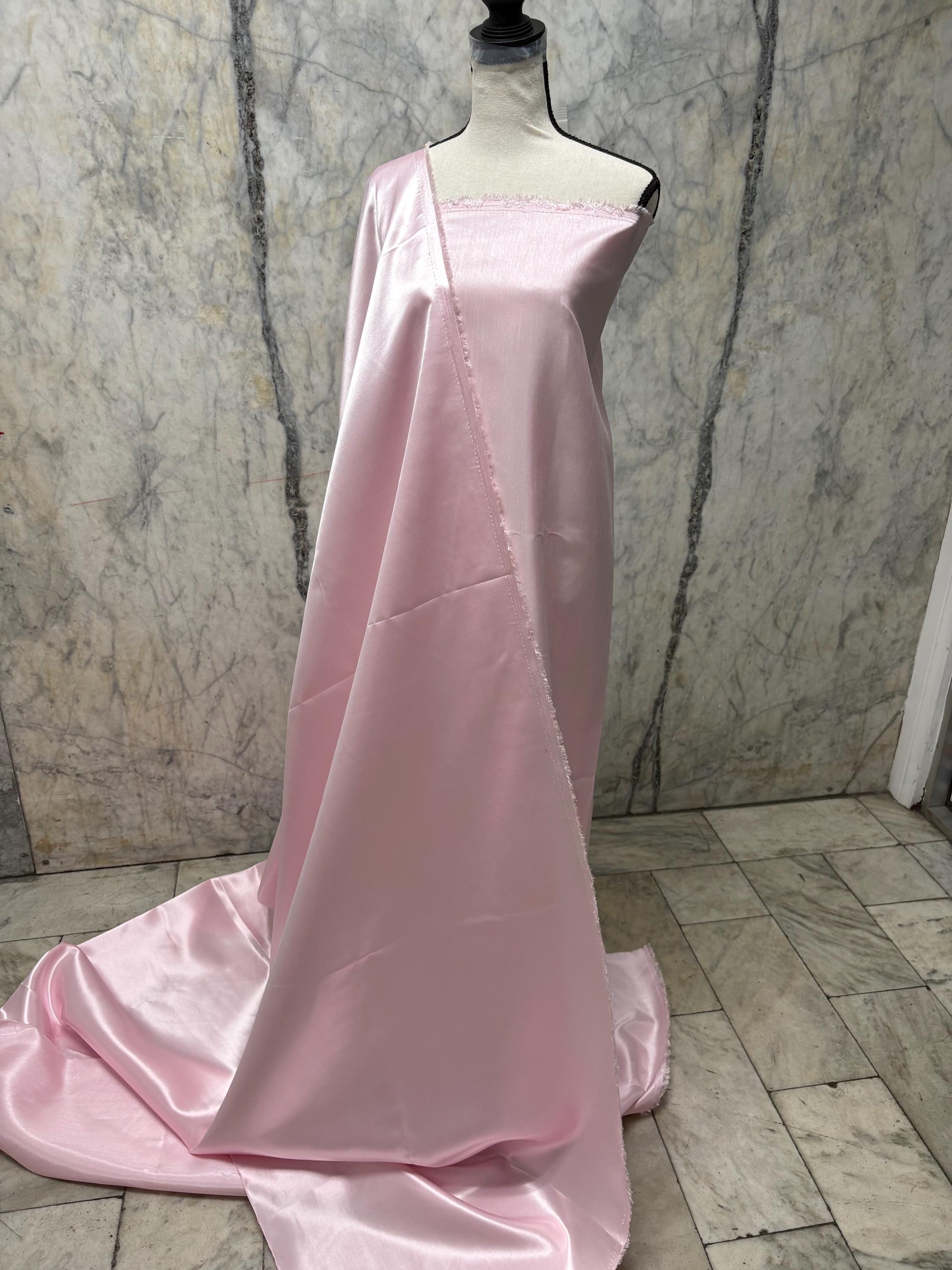 A 3.5 yards cut fabric satin shantung color soft pink , double sided fabric width 58 inch. polyester