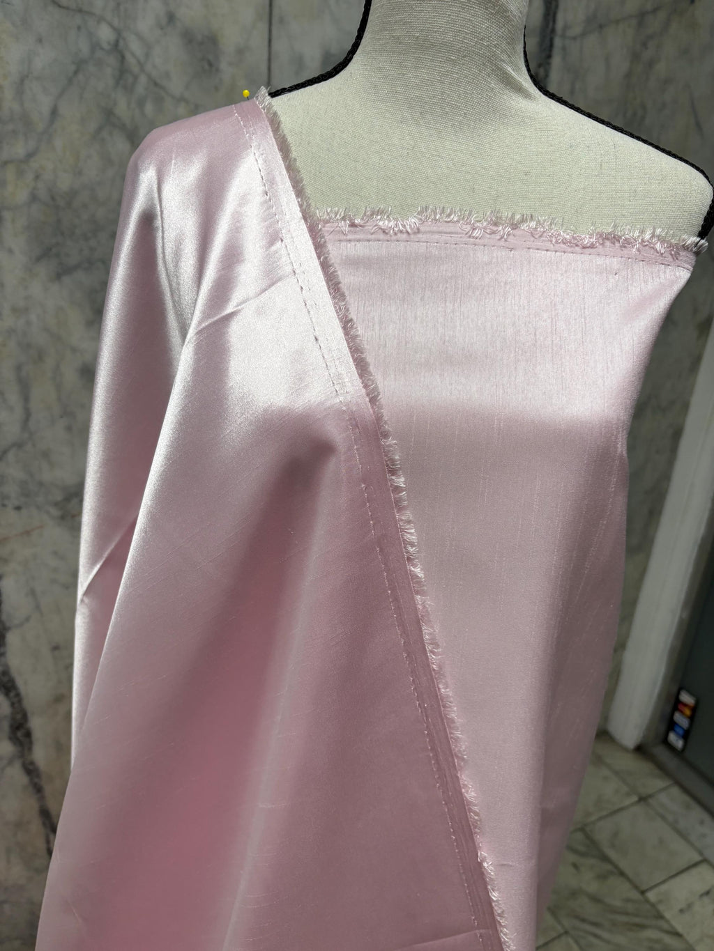 A 3.5 yards cut fabric satin shantung color soft pink , double sided fabric width 58 inch. polyester
