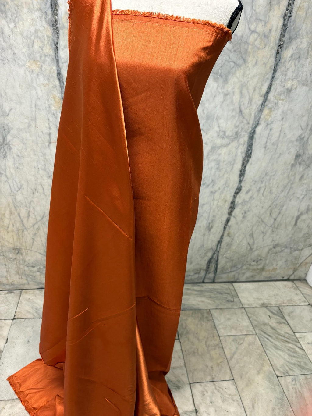 A 3.5 yards cut fabric satin shantung color Rust, double sided fabric width 58 inch. polyester