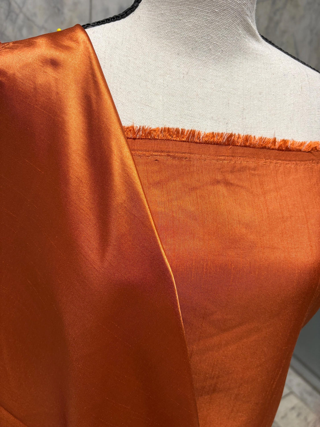 A 3.5 yards cut fabric satin shantung color Rust, double sided fabric width 58 inch. polyester