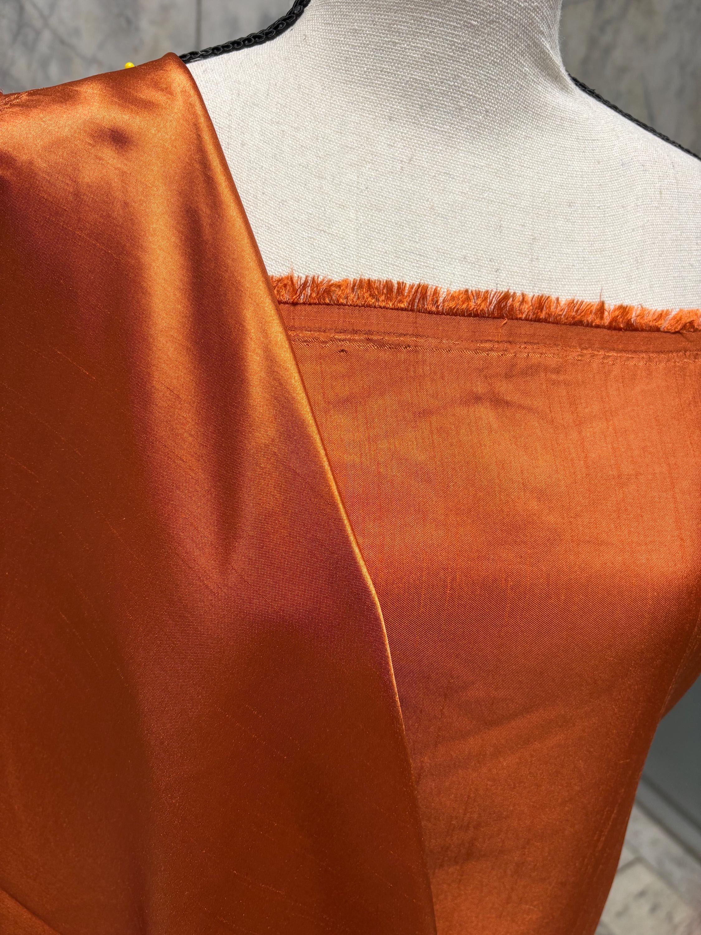 A 3.5 yards cut fabric satin shantung color Rust, double sided fabric width 58 inch. polyester
