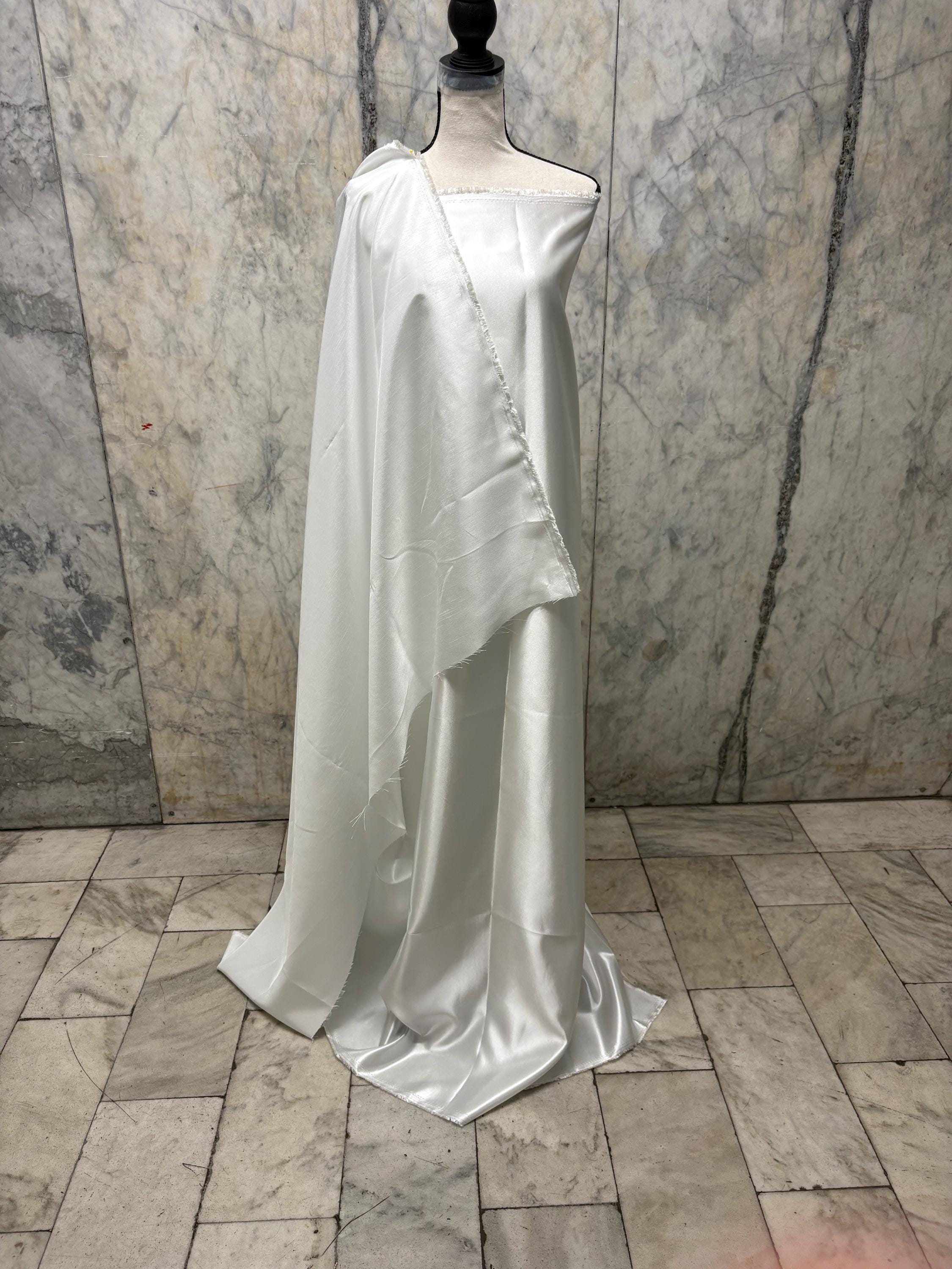 2 Yards Poly Satin Shantung Fabric - White - 58" Width