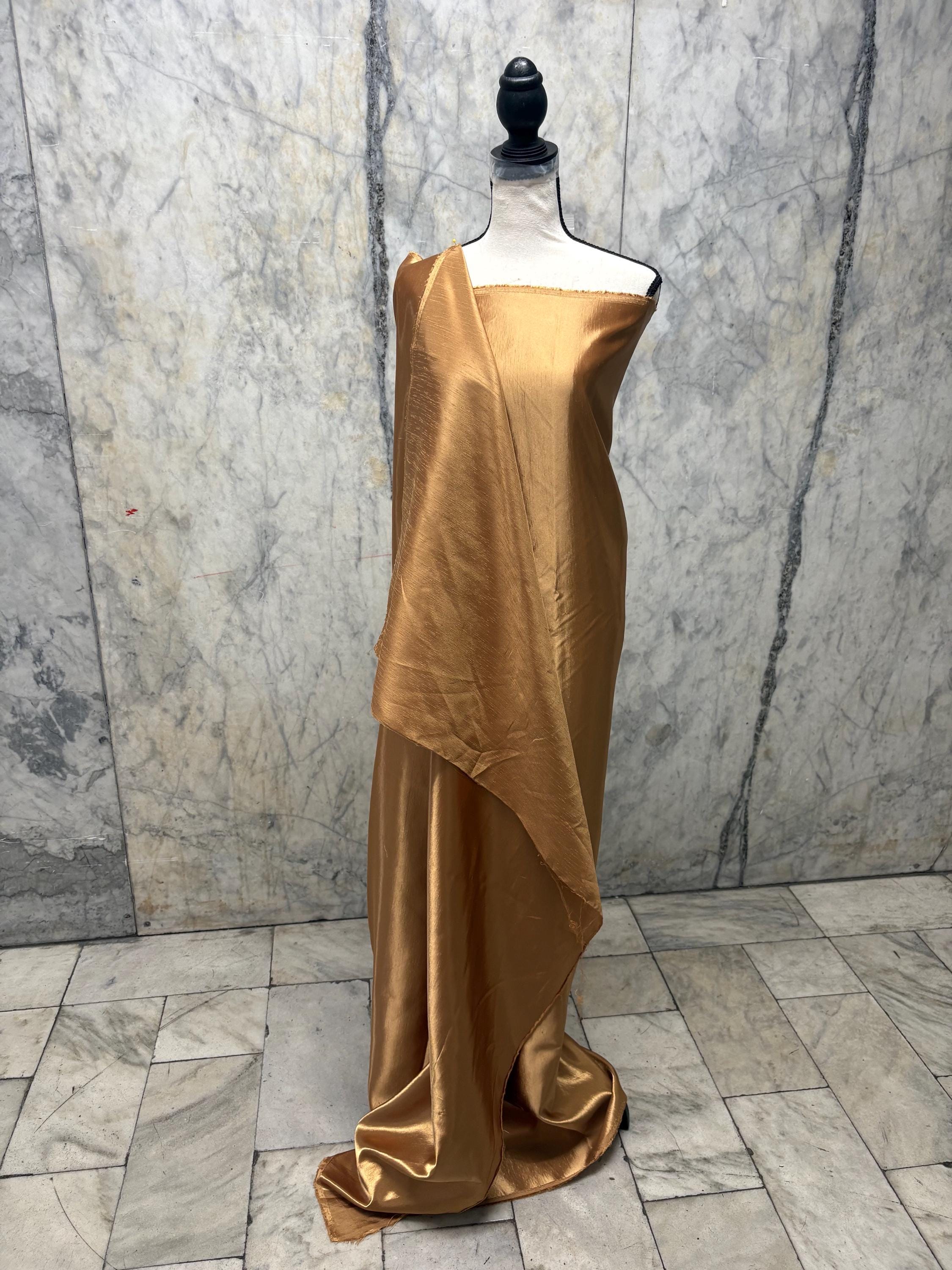 A 2 yards cut fabric satin shantung color gold, double sided fabric width 58 inch. polyester