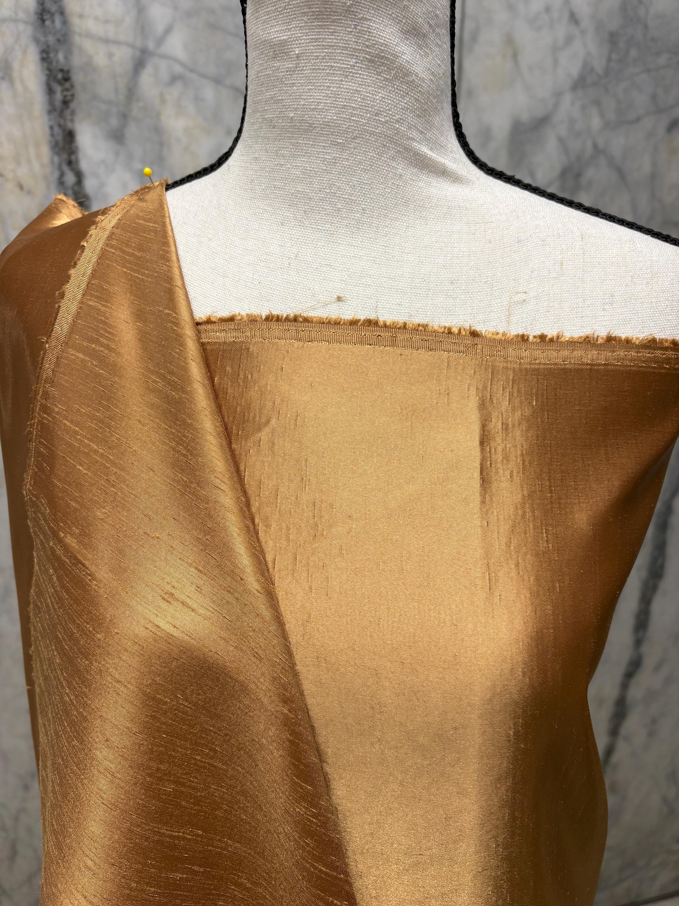 A 2 yards cut fabric satin shantung color gold, double sided fabric width 58 inch. polyester