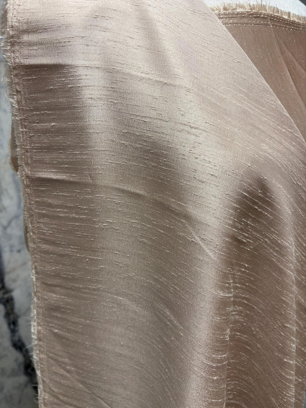 A 2 3/4 yards cut fabric satin shantung color Taupe, double sided fabric width 58 inch. polyester