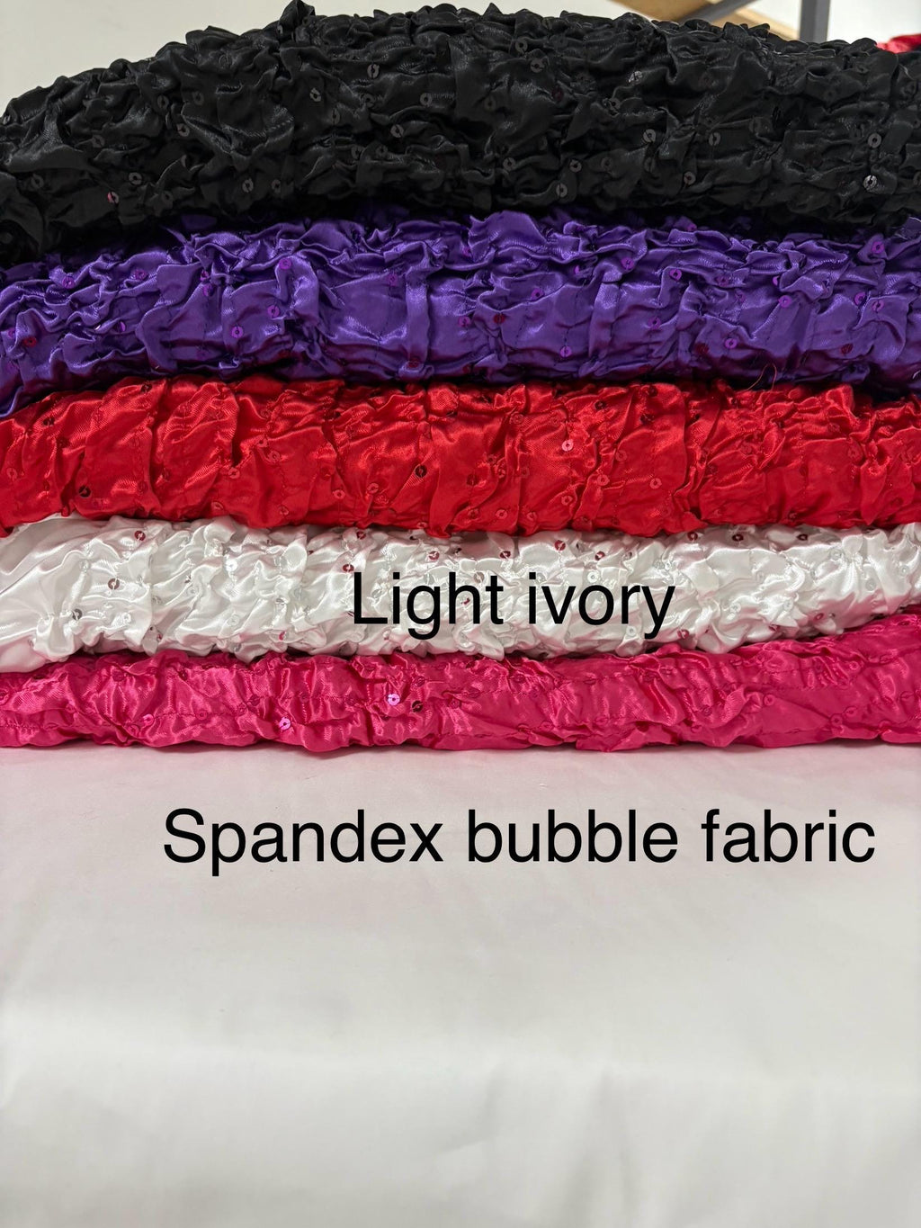 Spandex bubble soft satin fabric width 44". Bubble area width 35" cutable