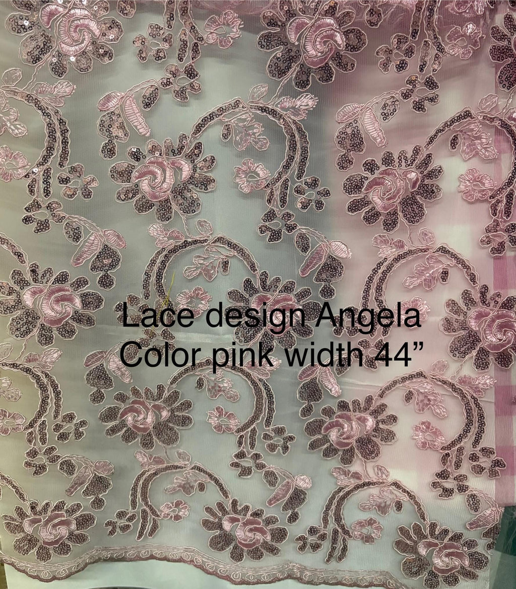 Bridal Lace Fabric - Pink - 49" Width - Design Angela