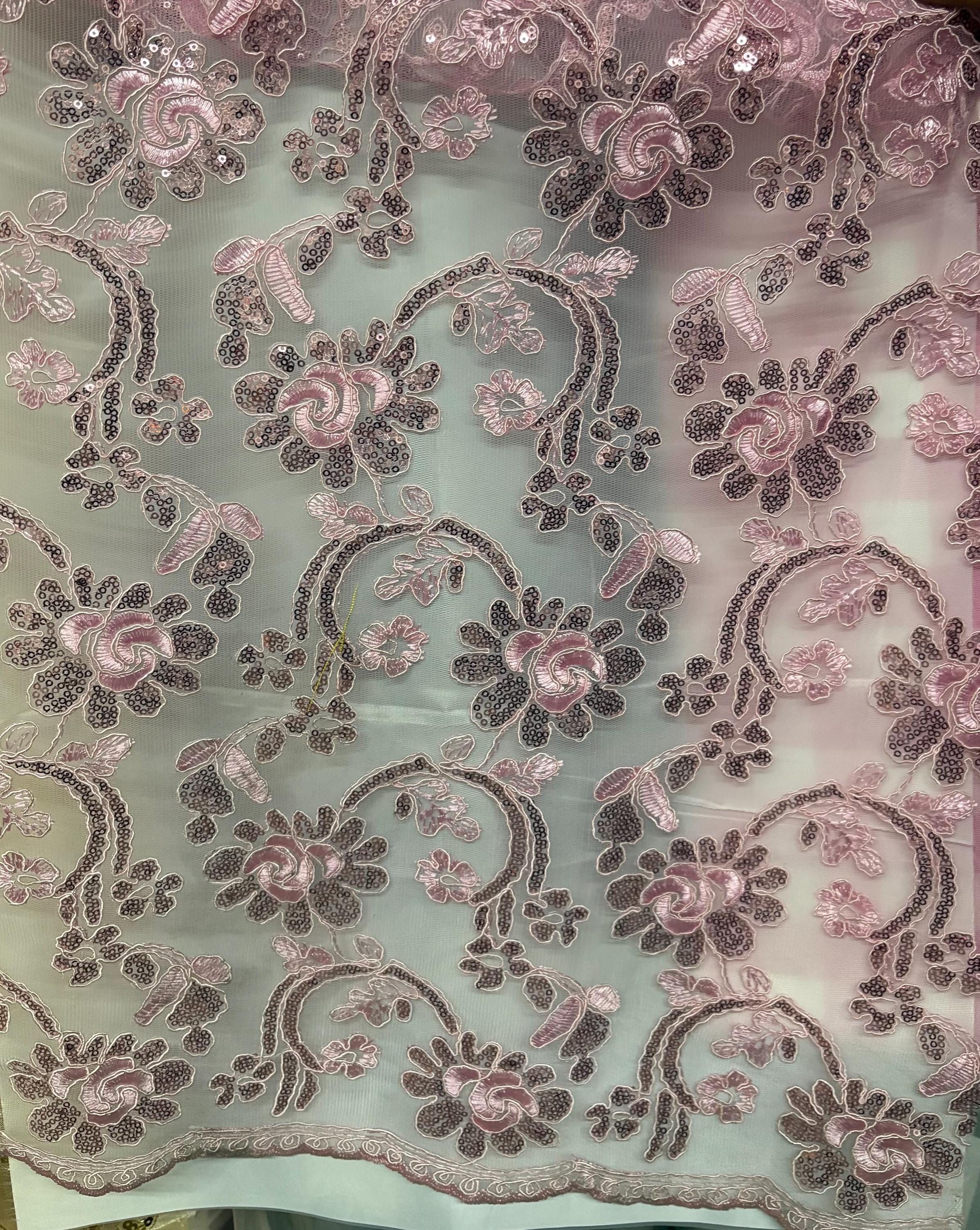 Bridal Lace Fabric - Pink - 49" Width - Design Angela