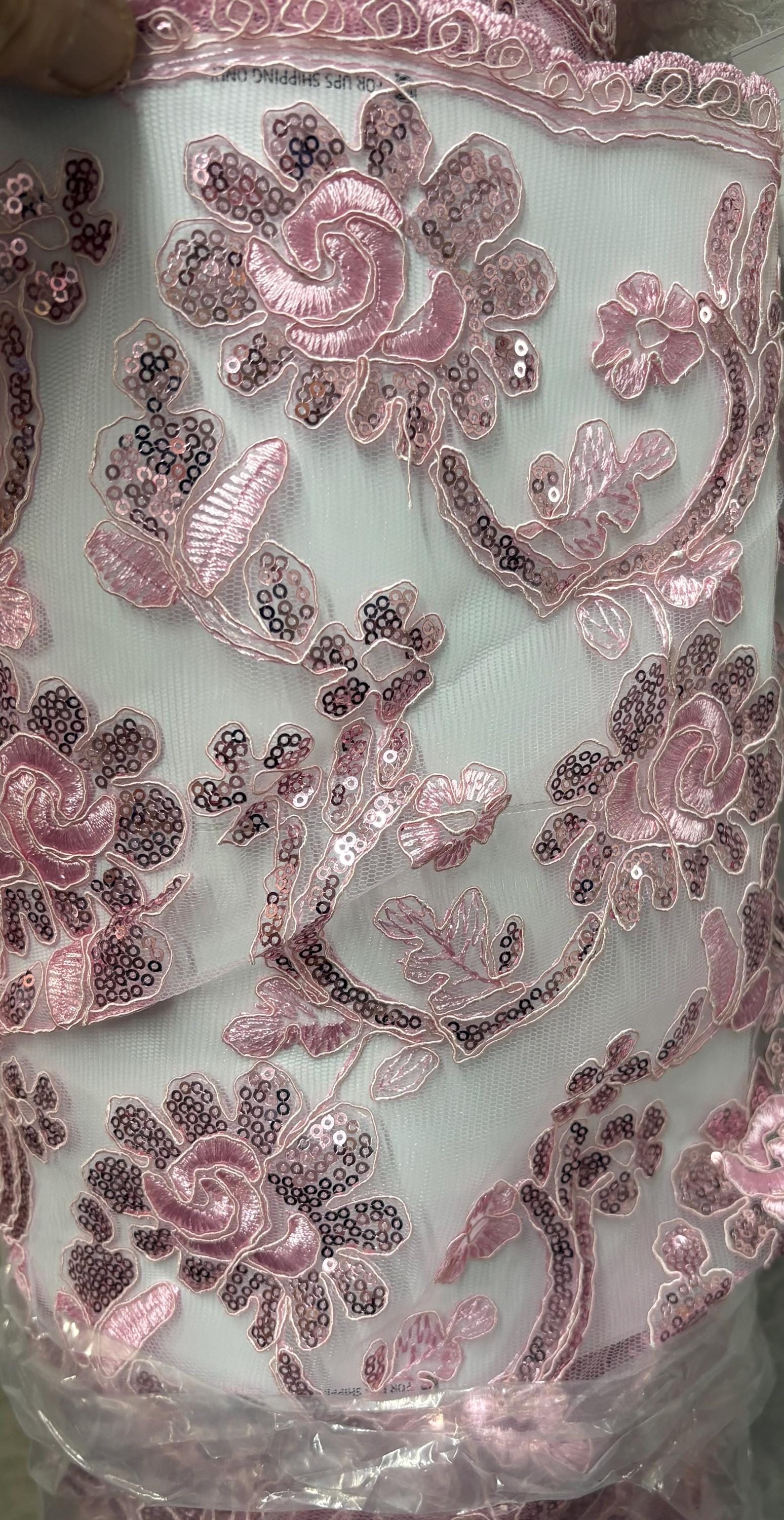 Bridal Lace Fabric - Pink - 49" Width - Design Angela