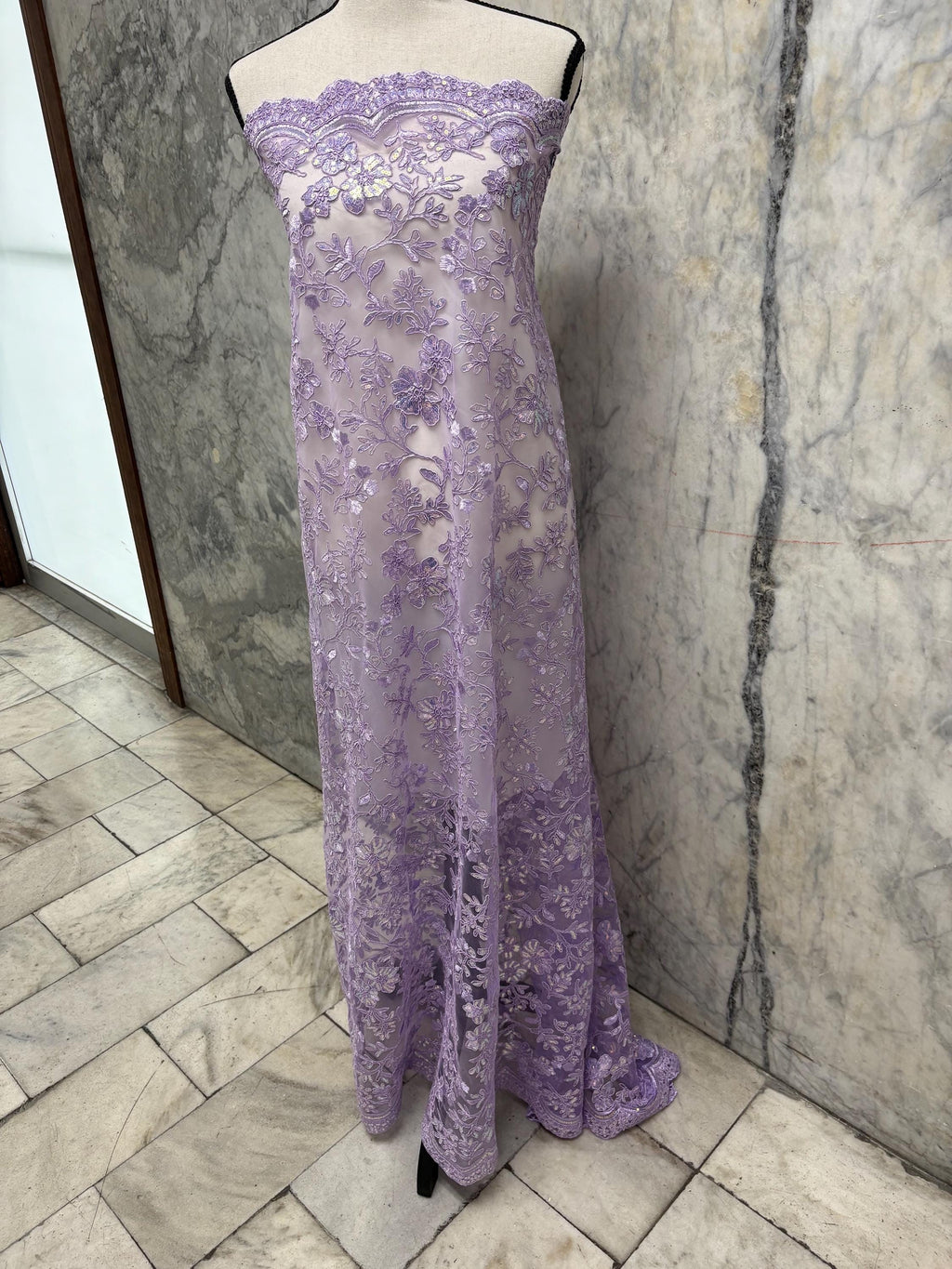 Lace fabric - Lilac - 49" Width - Double scalloped Sequence Embroidery