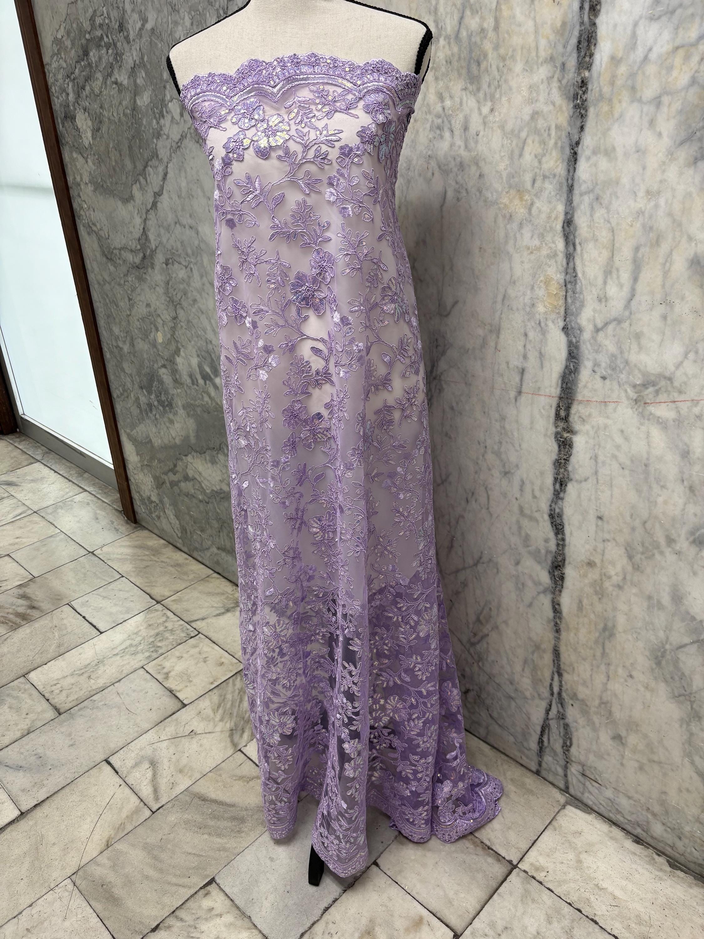 Lace fabric - Lilac - 49" Width - Double scalloped Sequence Embroidery
