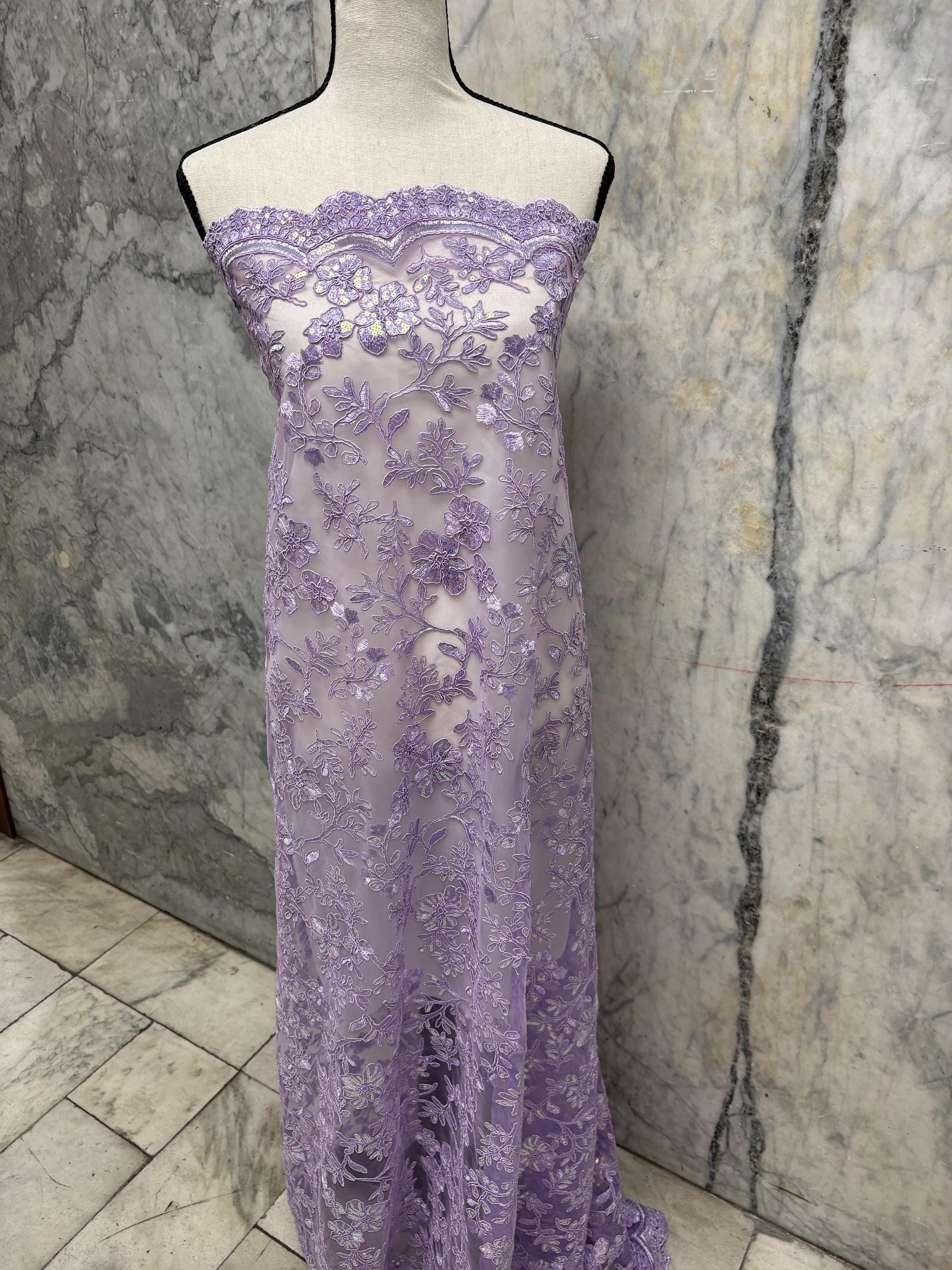 Lace fabric - Lilac - 49" Width - Double scalloped Sequence Embroidery