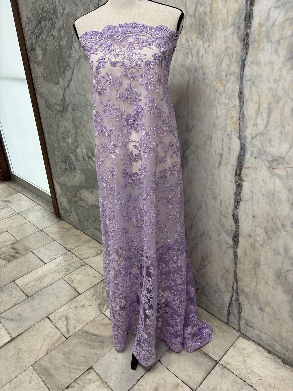 Lace fabric - Lilac - 49" Width - Double scalloped Sequence Embroidery