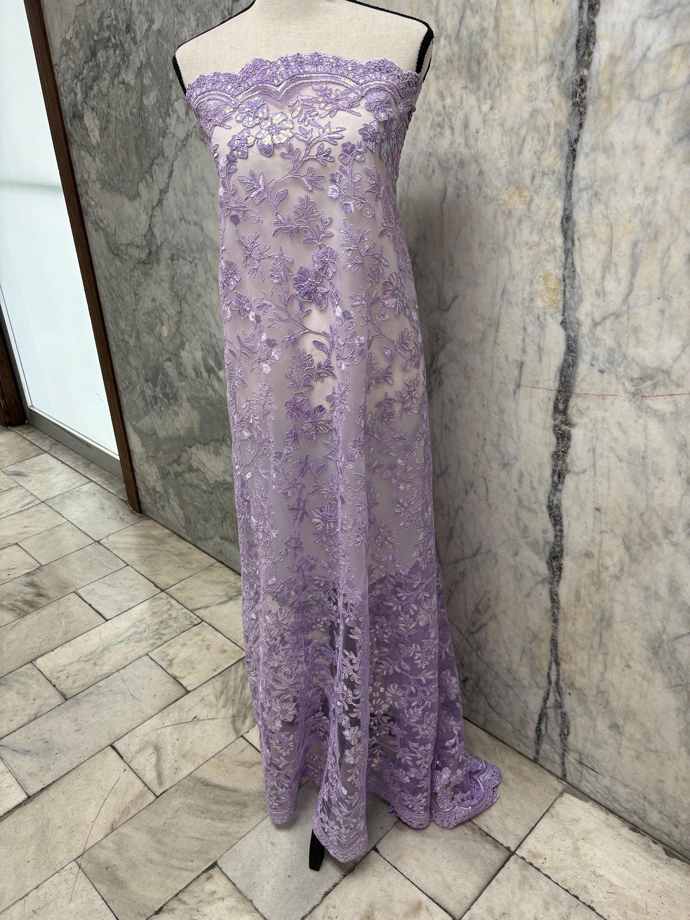 Lace fabric - Lilac - 49" Width - Double scalloped Sequence Embroidery