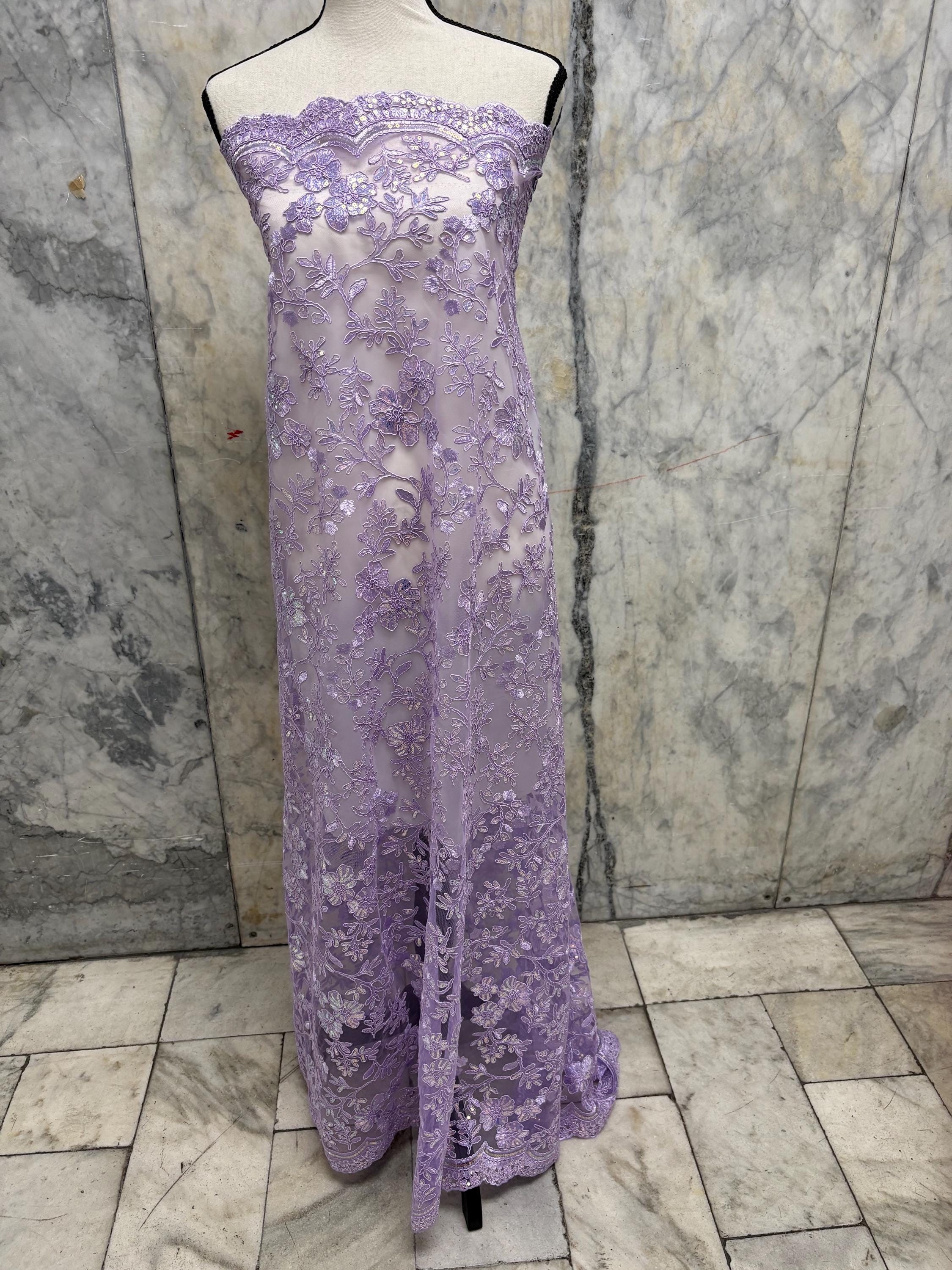 Lace fabric - Lilac - 49" Width - Double scalloped Sequence Embroidery