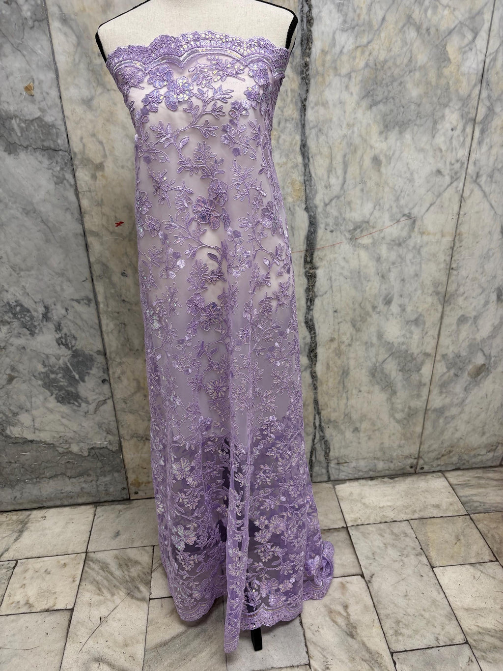 Lace fabric - Lilac - 49" Width - Double scalloped Sequence Embroidery