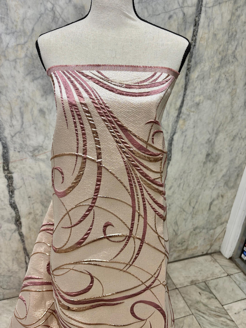 Metallic Jacquard Brocade fabric - Mauve/Champagne - 56" Width