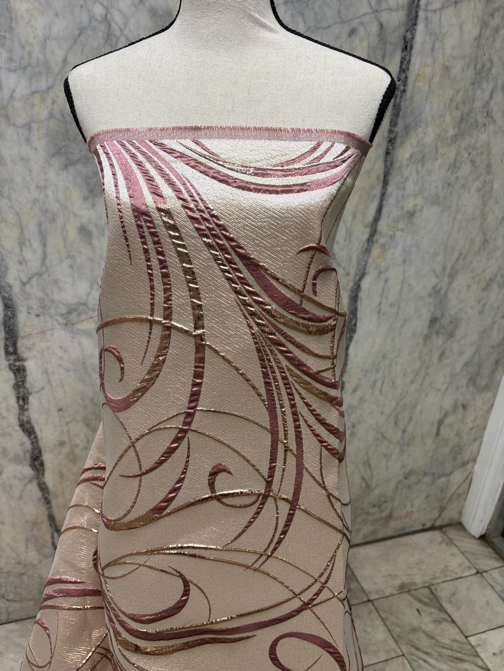 Metallic Jacquard Brocade fabric - Mauve/Champagne - 56" Width
