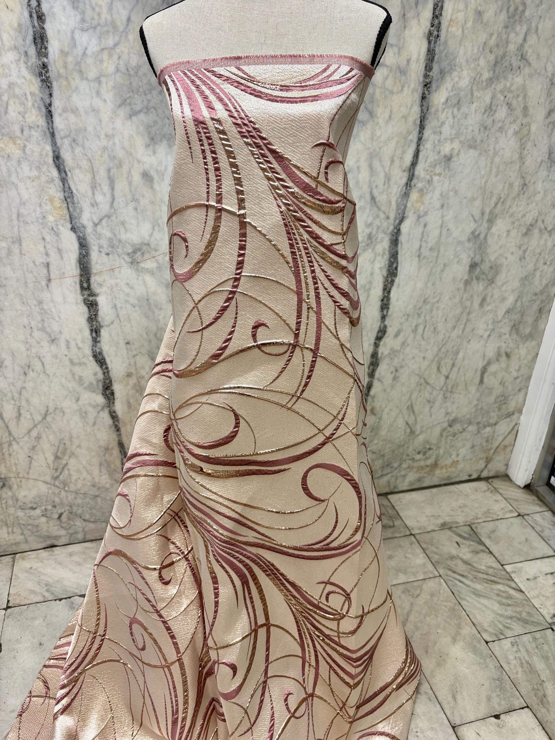 Metallic Jacquard Brocade fabric - Mauve/Champagne - 56" Width