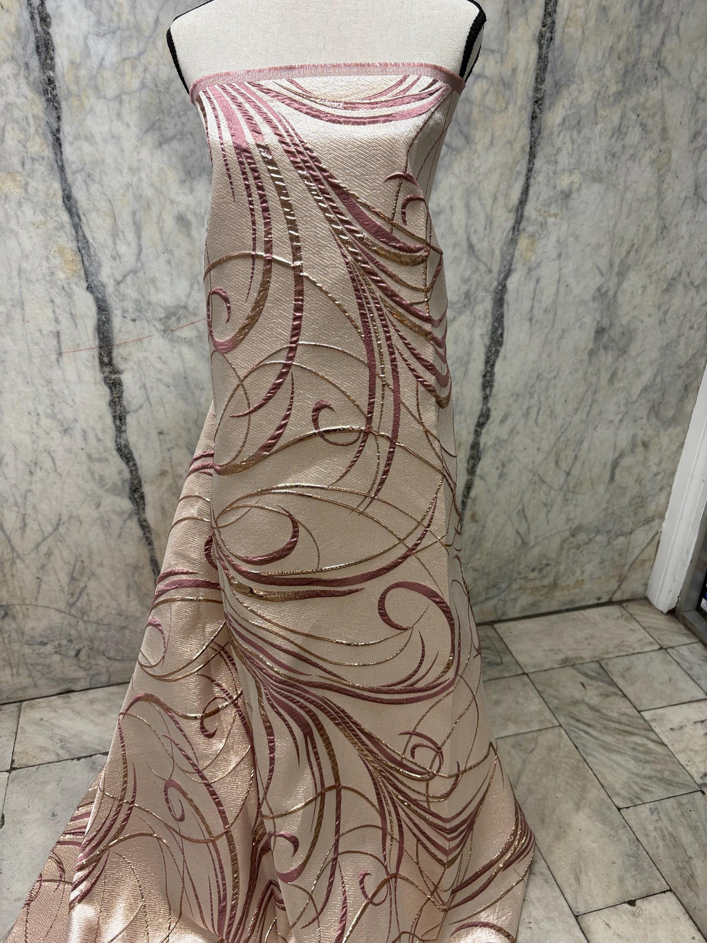Metallic Jacquard Brocade fabric - Mauve/Champagne - 56" Width