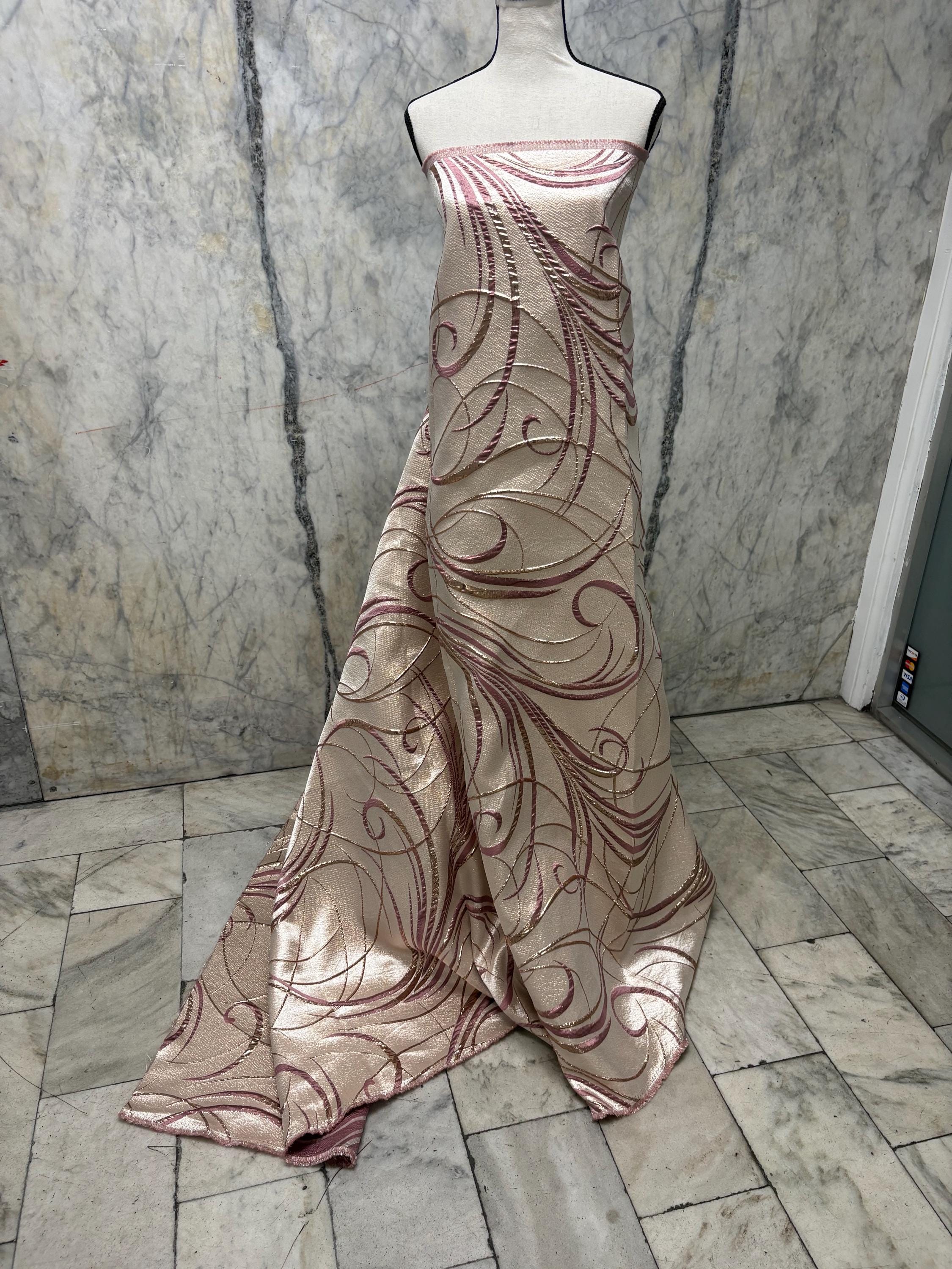 Metallic Jacquard Brocade fabric - Mauve/Champagne - 56" Width