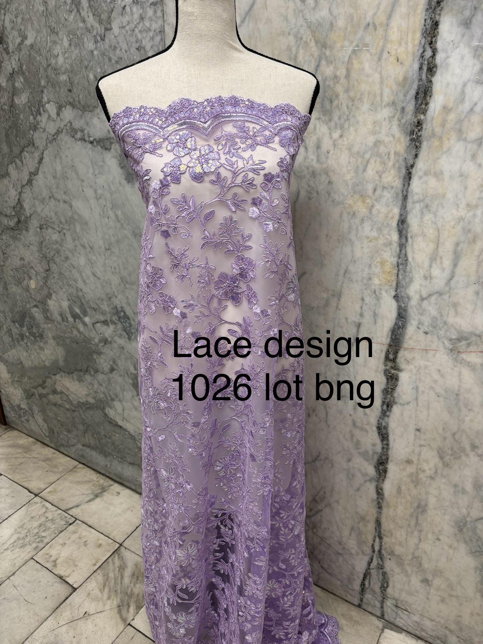 Lace fabric - Lilac - 49" Width - Double scalloped Sequence Embroidery