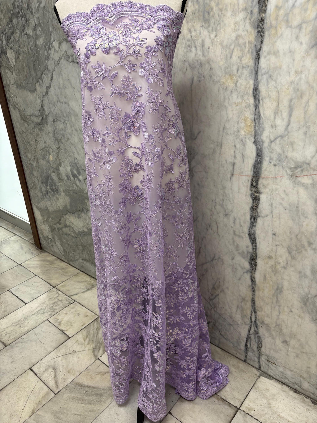 Lace fabric - Lilac - 49" Width - Double scalloped Sequence Embroidery