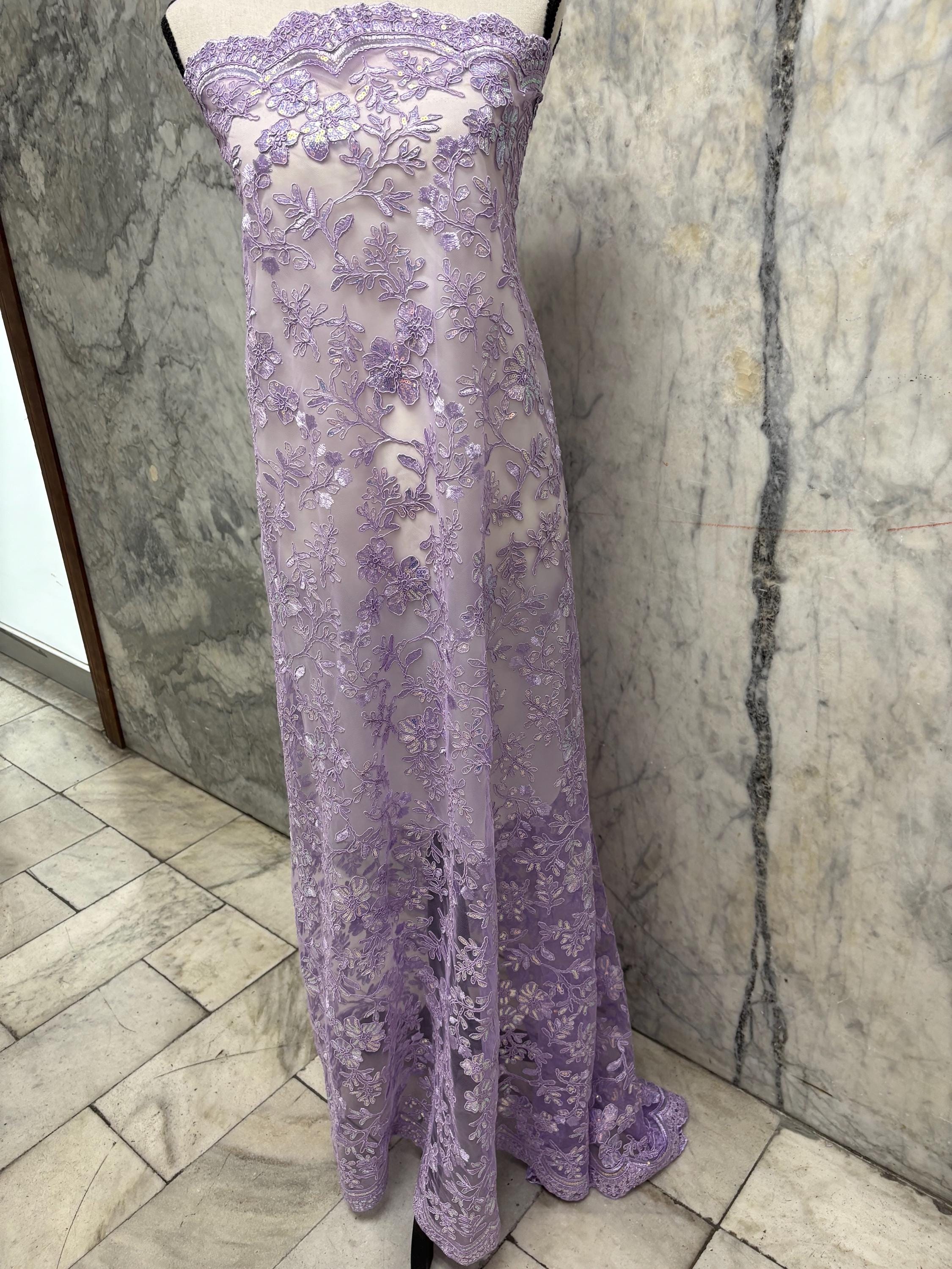 Lace fabric - Lilac - 49" Width - Double scalloped Sequence Embroidery