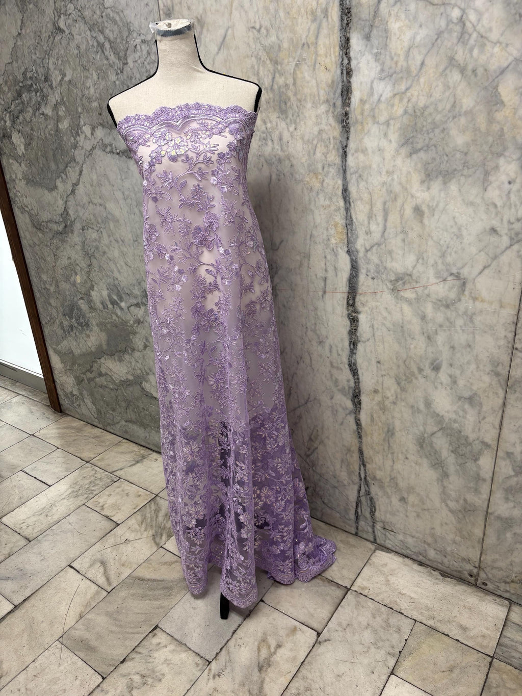 Lace fabric - Lilac - 49" Width - Double scalloped Sequence Embroidery
