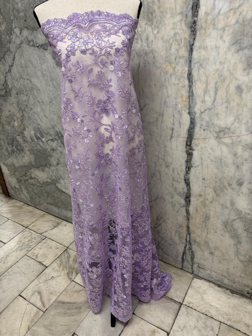 Lace fabric - Lilac - 49" Width - Double scalloped Sequence Embroidery