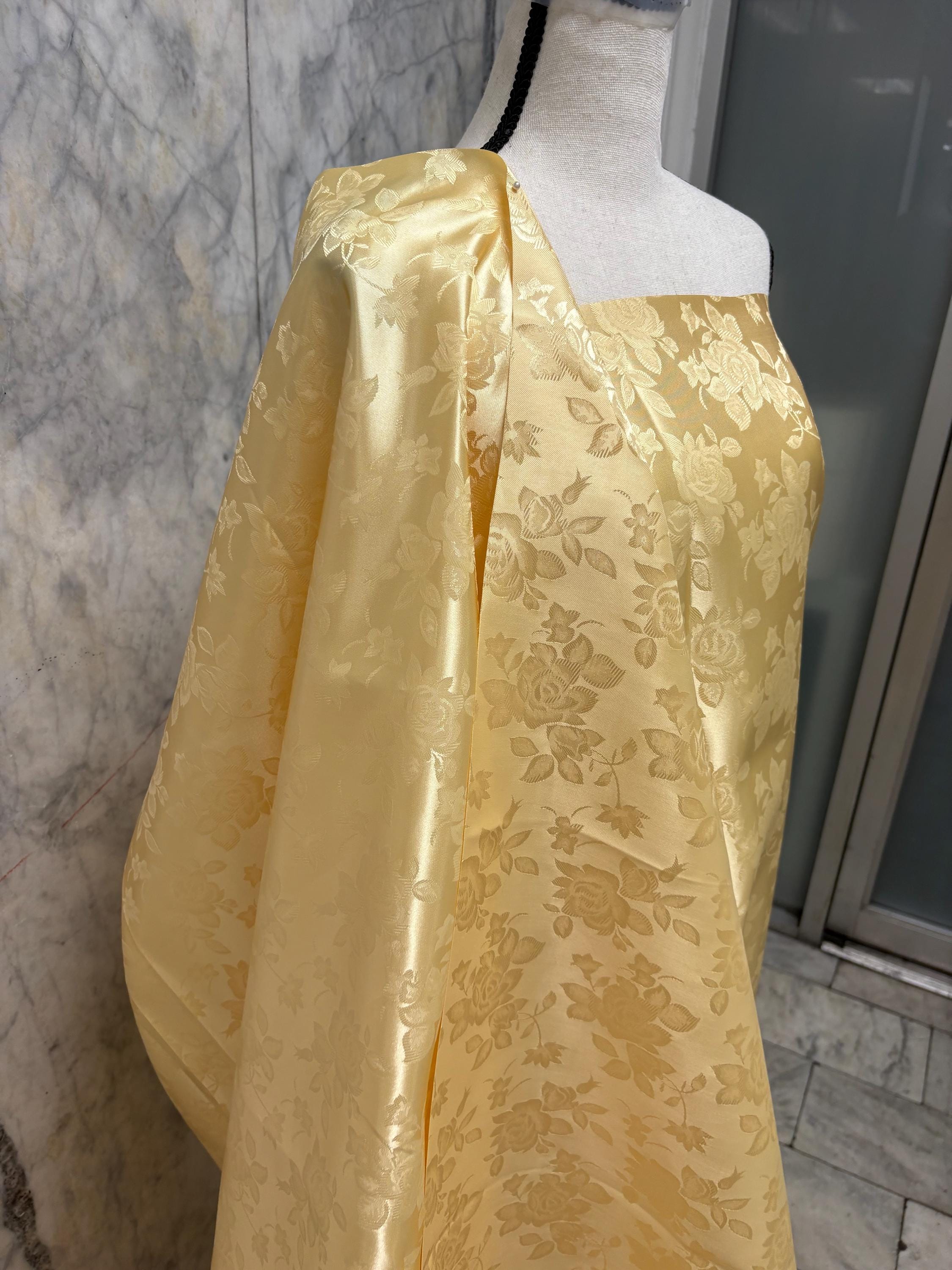 2 Yards Poly Satin Jacquard Fabric - Gold - 58" width