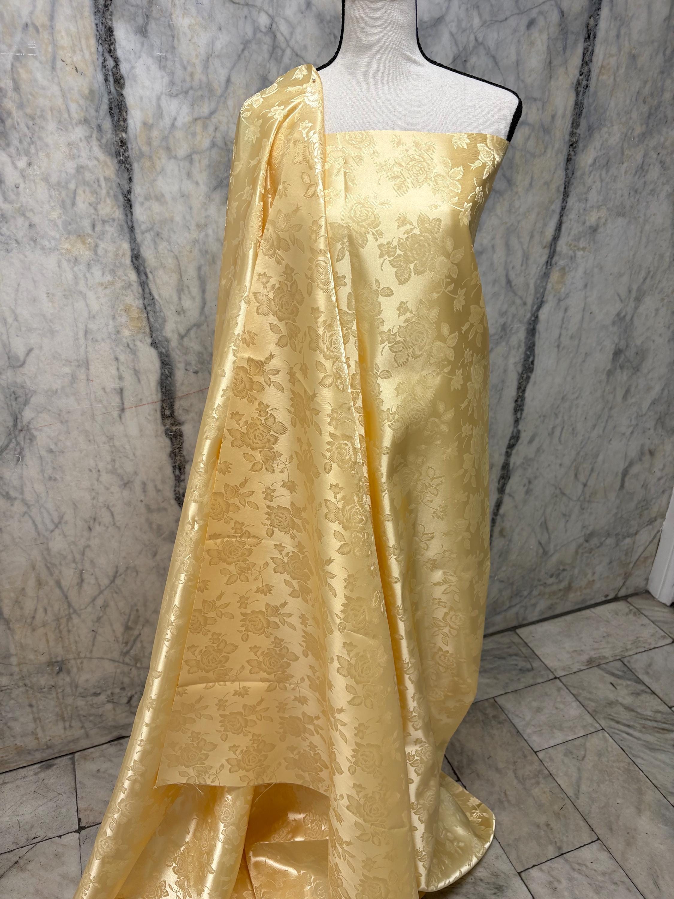 2 Yards Poly Satin Jacquard Fabric - Gold - 58" width