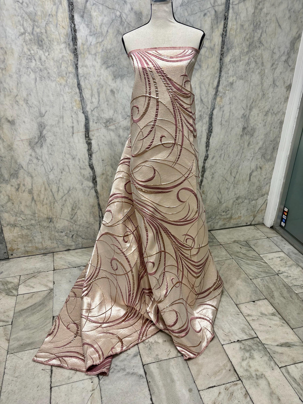 Metallic Jacquard Brocade fabric - Mauve/Champagne - 56" Width